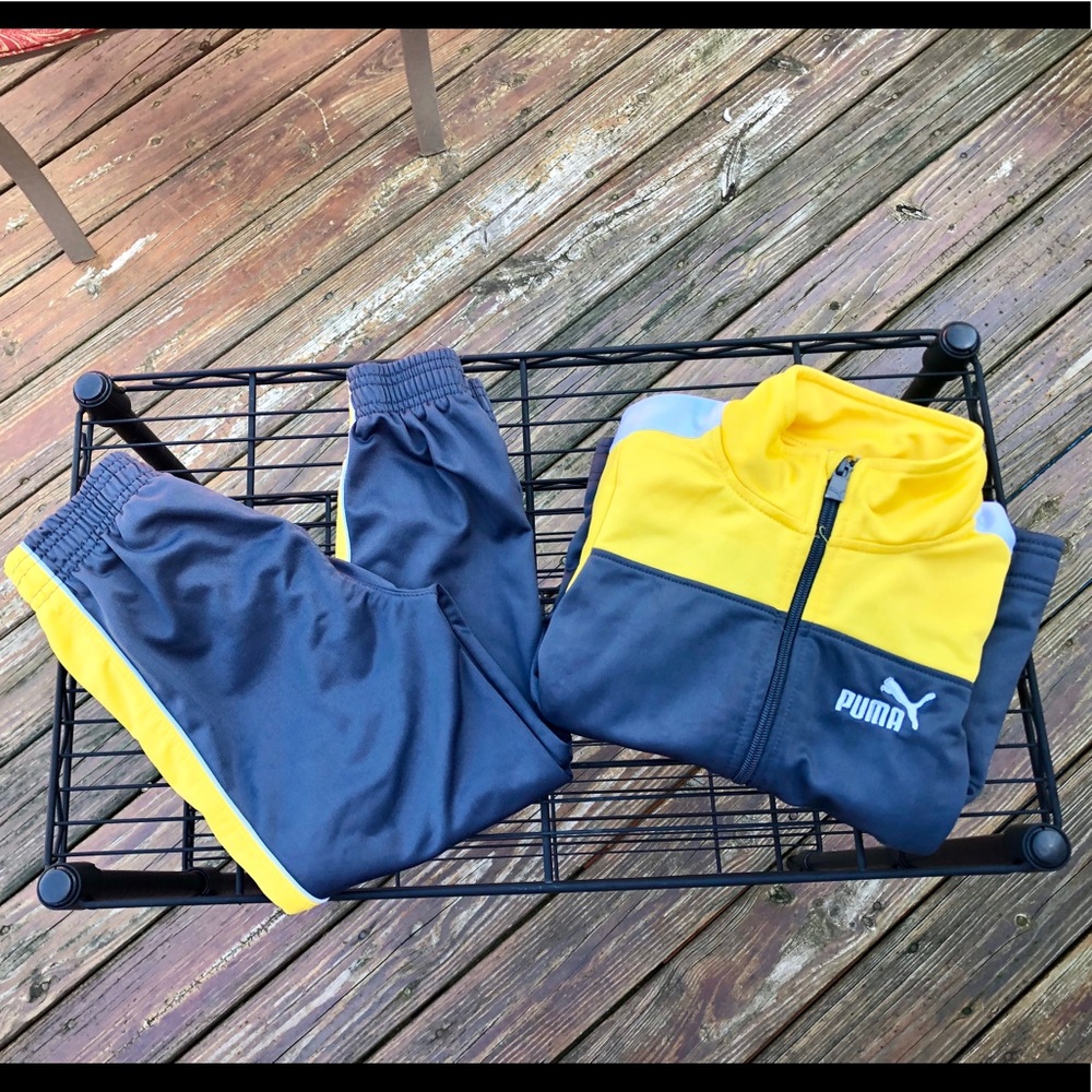 Puma grey yellow track suite size 5 boys